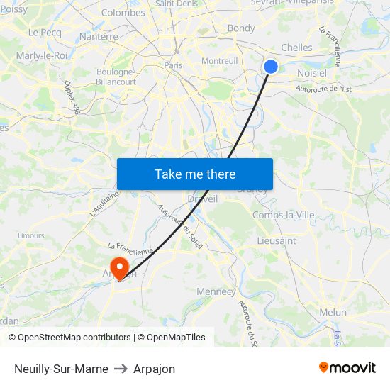 Neuilly-Sur-Marne to Arpajon map
