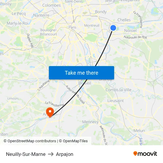 Neuilly-Sur-Marne to Arpajon map
