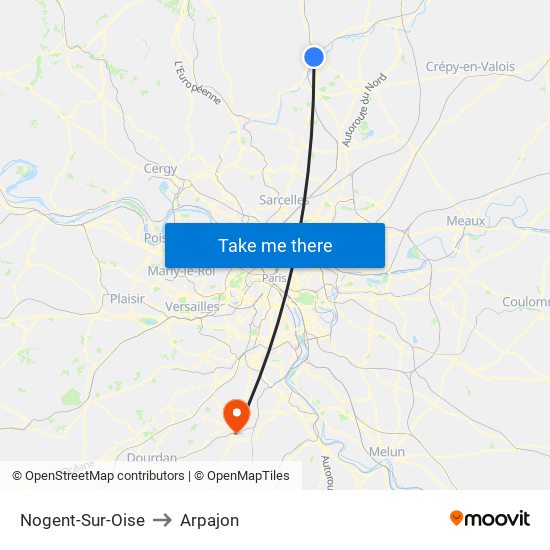 Nogent-Sur-Oise to Arpajon map