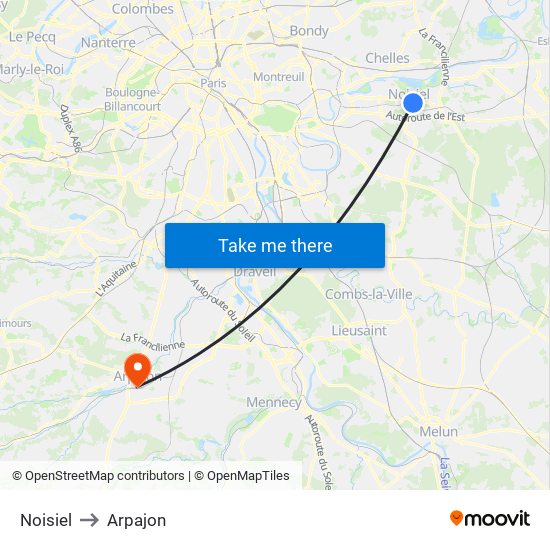 Noisiel to Arpajon map