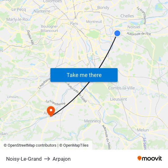 Noisy-Le-Grand to Arpajon map