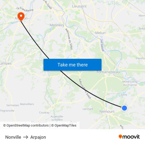 Nonville to Arpajon map