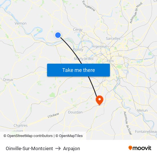 Oinville-Sur-Montcient to Arpajon map