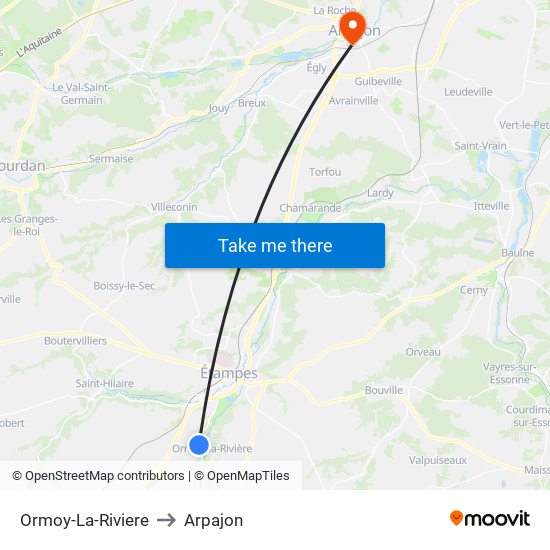Ormoy-La-Riviere to Arpajon map