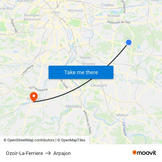 Ozoir-La-Ferriere to Arpajon map