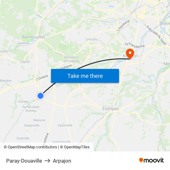 Paray-Douaville to Arpajon map