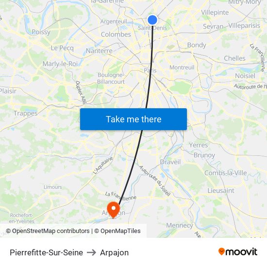 Pierrefitte-Sur-Seine to Arpajon map