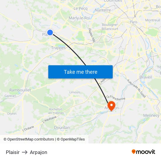 Plaisir to Arpajon map