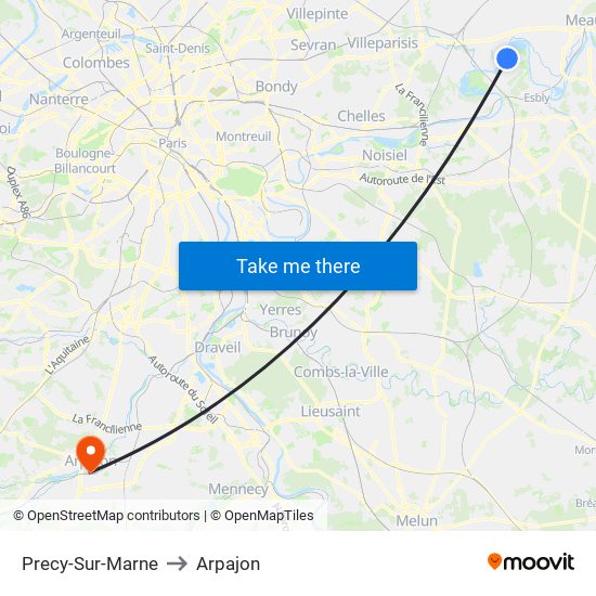 Precy-Sur-Marne to Arpajon map