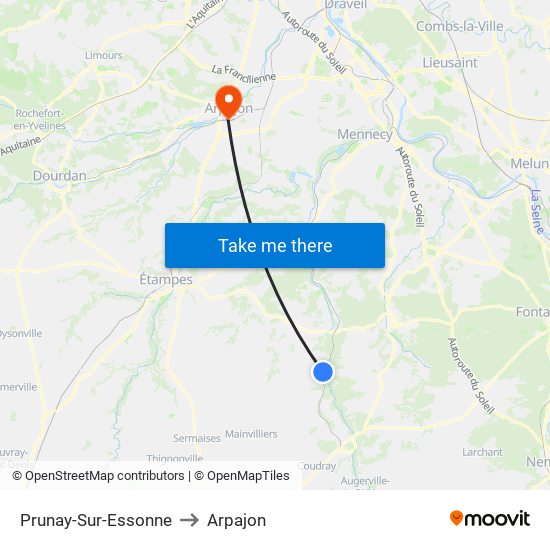 Prunay-Sur-Essonne to Arpajon map