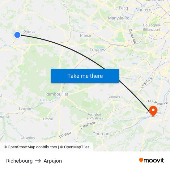 Richebourg to Arpajon map