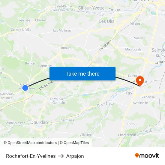 Rochefort-En-Yvelines to Arpajon map