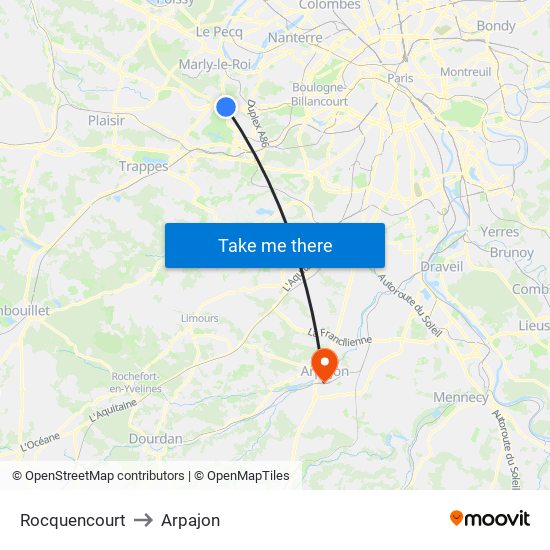 Rocquencourt to Arpajon map