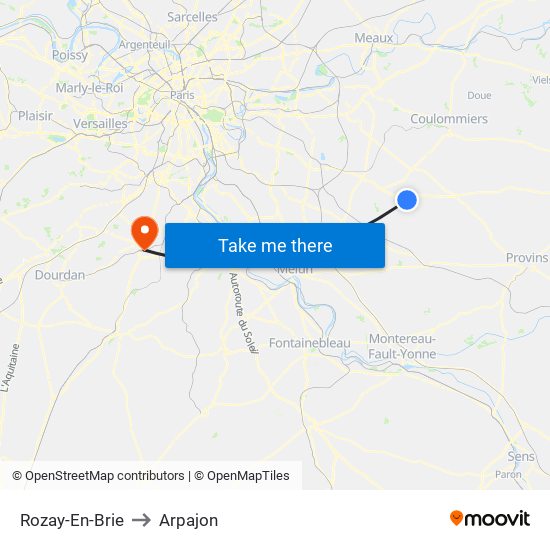 Rozay-En-Brie to Arpajon map