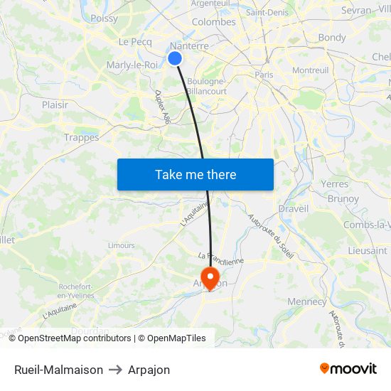 Rueil-Malmaison to Arpajon map