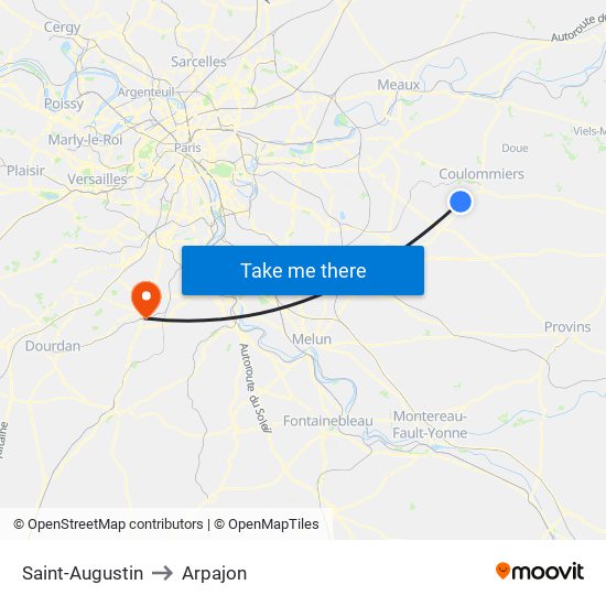 Saint-Augustin to Arpajon map