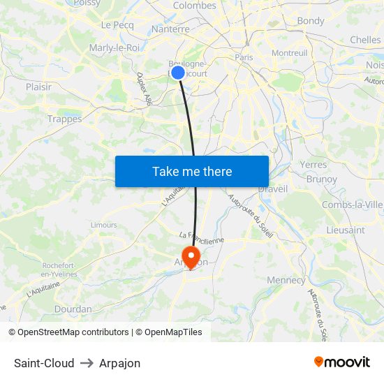 Saint-Cloud to Arpajon map