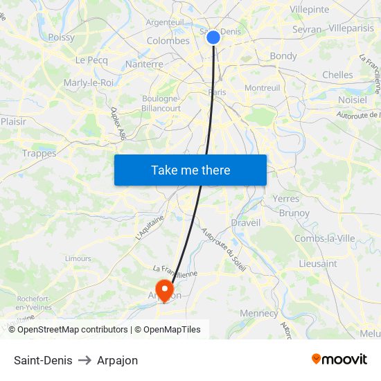 Saint-Denis to Arpajon map