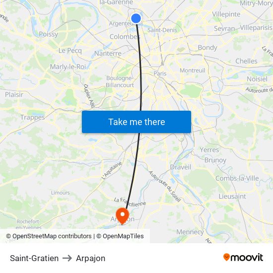 Saint-Gratien to Arpajon map
