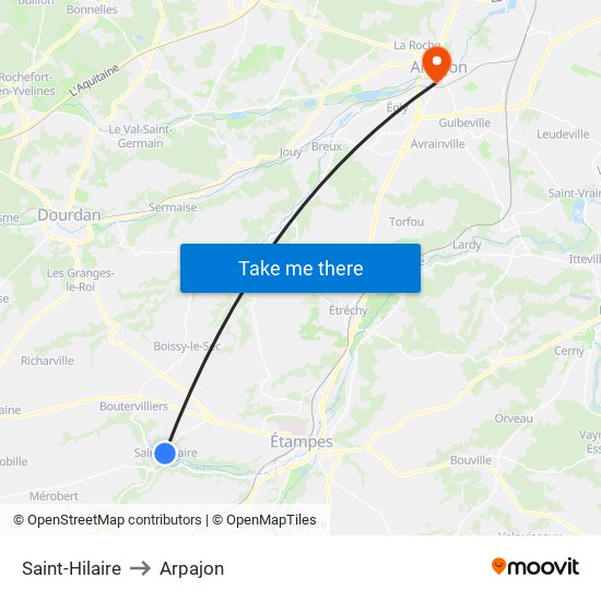Saint-Hilaire to Arpajon map