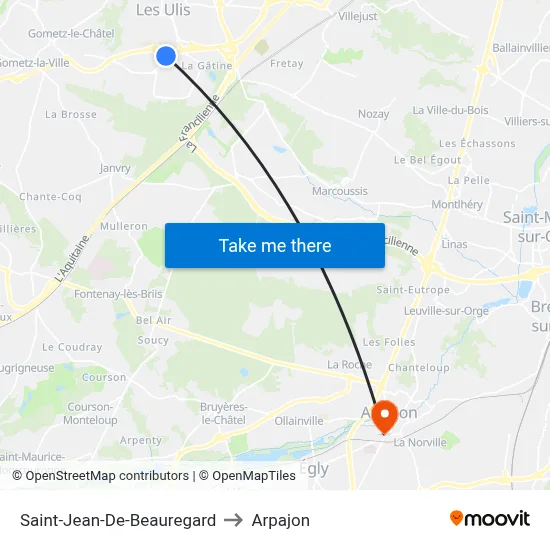 Saint-Jean-De-Beauregard to Arpajon map