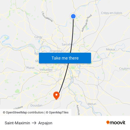 Saint-Maximin to Arpajon map