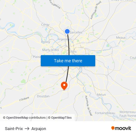Saint-Prix to Arpajon map