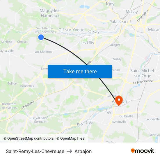 Saint-Remy-Les-Chevreuse to Arpajon map