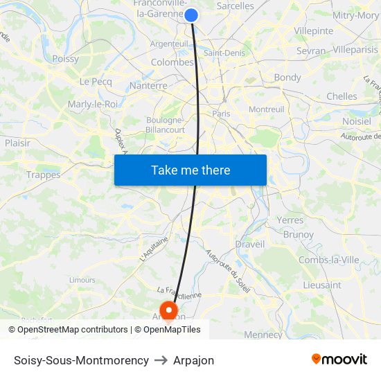 Soisy-Sous-Montmorency to Arpajon map
