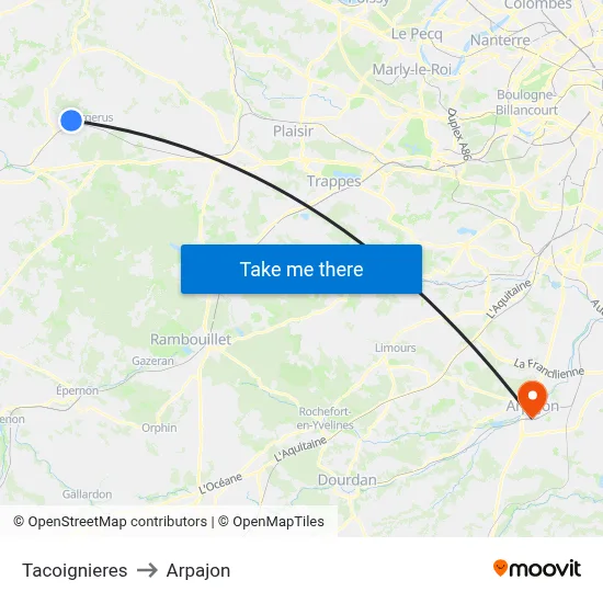 Tacoignieres to Arpajon map