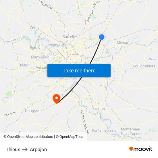 Thieux to Arpajon map