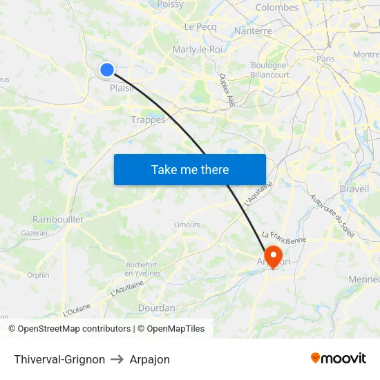 Thiverval-Grignon to Arpajon map