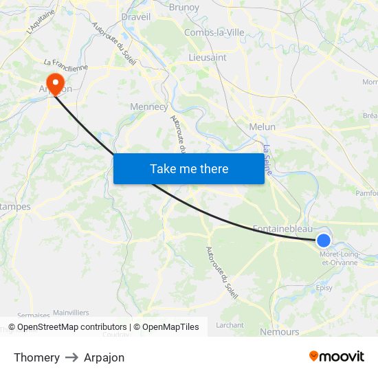 Thomery to Arpajon map