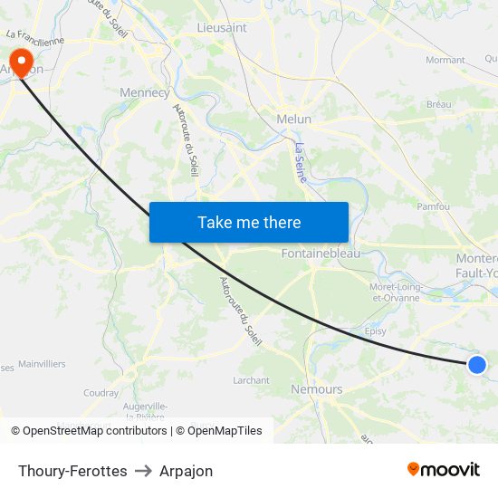 Thoury-Ferottes to Arpajon map