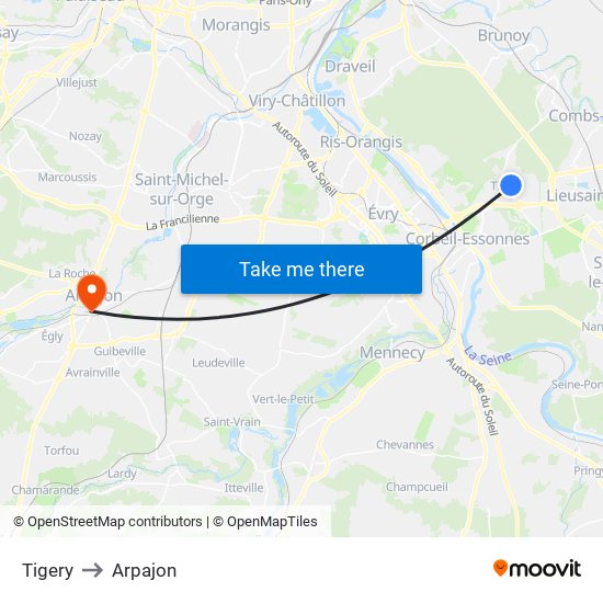Tigery to Arpajon map