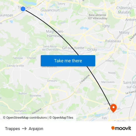Trappes to Arpajon map