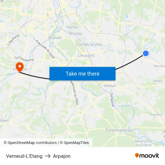 Verneuil-L'Etang to Arpajon map