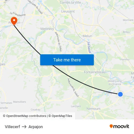 Villecerf to Arpajon map