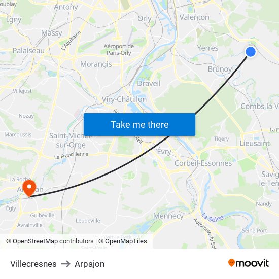 Villecresnes to Arpajon map