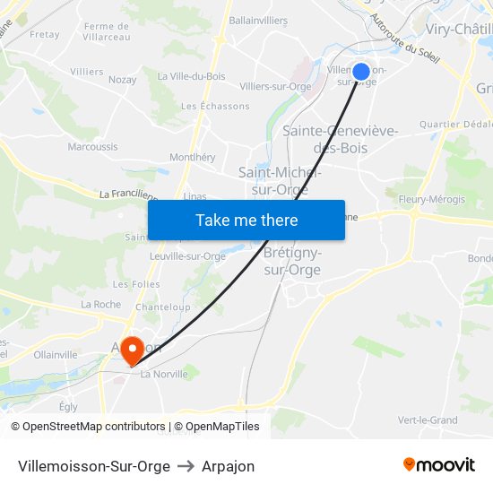 Villemoisson-Sur-Orge to Arpajon map