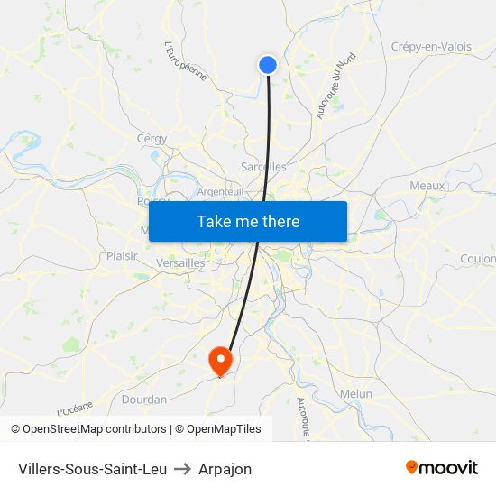 Villers-Sous-Saint-Leu to Arpajon map