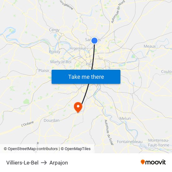 Villiers-Le-Bel to Arpajon map