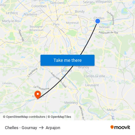 Chelles - Gournay to Arpajon map