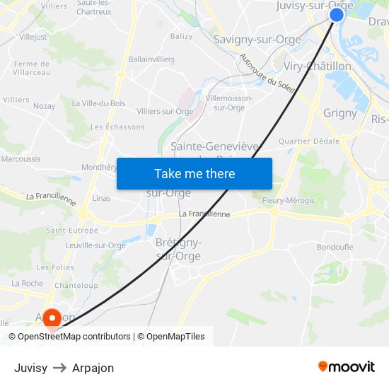 Juvisy to Arpajon map