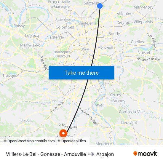 Villiers-Le-Bel - Gonesse - Arnouville to Arpajon map