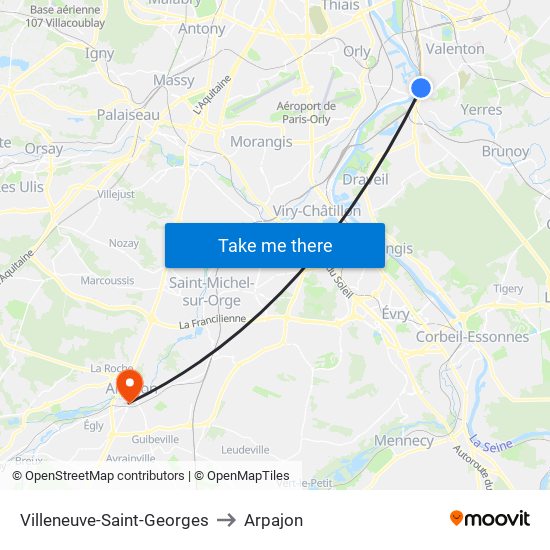 Villeneuve-Saint-Georges to Arpajon map