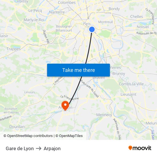Gare de Lyon to Arpajon map