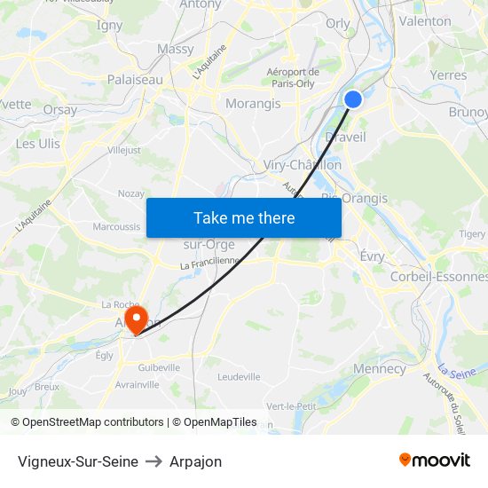 Vigneux-Sur-Seine to Arpajon map