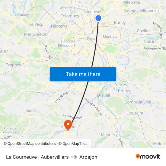 La Courneuve - Aubervilliers to Arpajon map