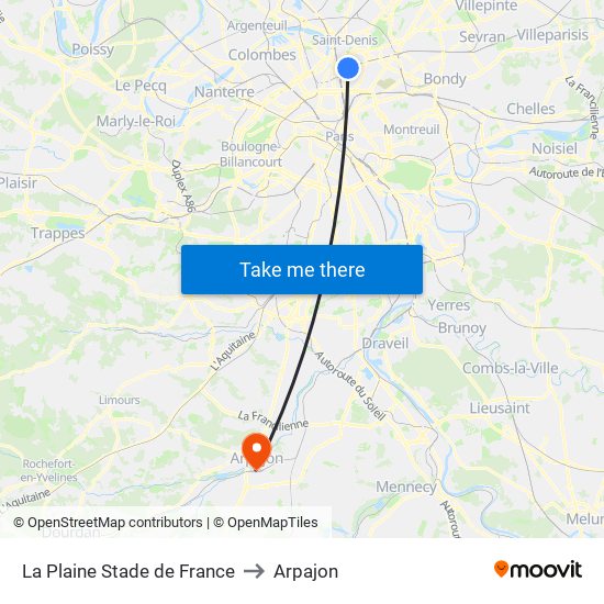 La Plaine Stade de France to Arpajon map